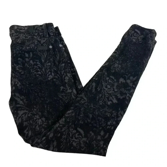 7 For All Mankind Brocade Foil Print Velvet Skinny Jeans Size 25 - Picture 1 of 10